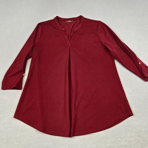 Gaharu Tops - Gaharu Women's Whimsy Polyester Burgandy V-Neck 3/4 Sleeve Flowy Top XL